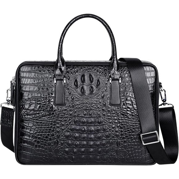 PIJUSHI Crocodile Leather Briefcase for Men Travel Office Leather Laptop Bag - Picture 1 of 8